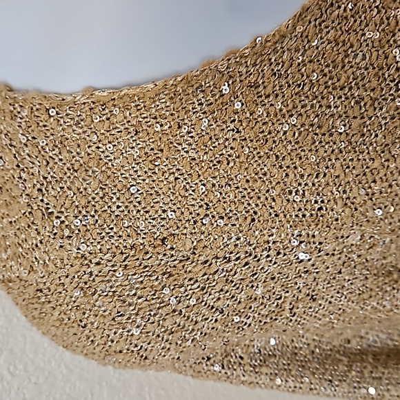 Alfani XL Gold Sequin Knit Top with Chiffon Ruffle Sparkle Beautiful C-2221 - Picture 4 of 7